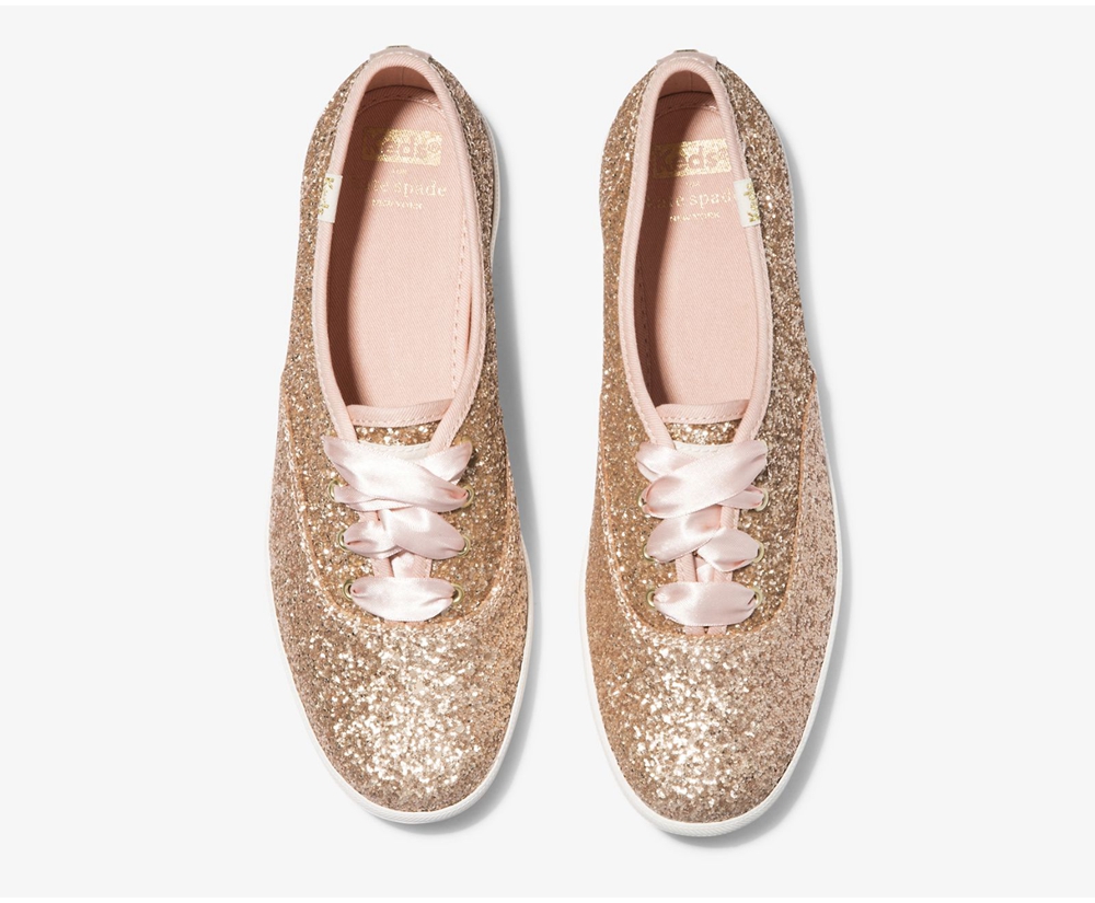 Πανινα Παπουτσια Γυναικεια - Keds Kate Spade New York Champion Glitter - Ροζ Χρυσο Χρωμα - TSMLB0912